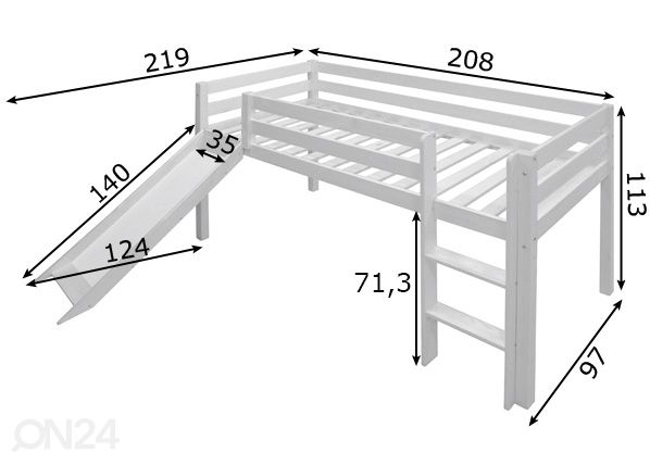 Poolkõrge narivoodi 90x200 cm mõõdud