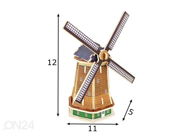 Puidust 3D pusle Hollandi tuuleveski mõõdud
