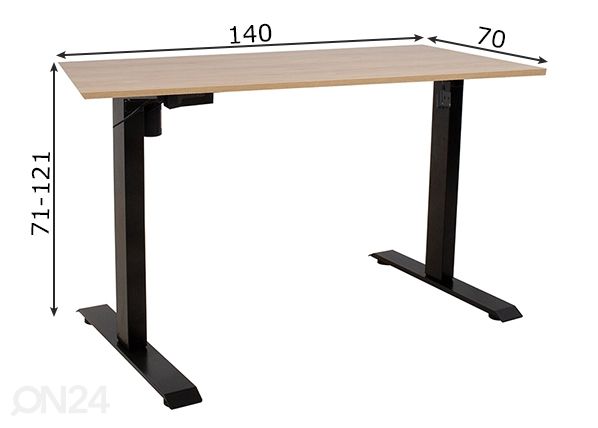 Reguleeritav laud Ergo 140x70 cm, 1 mootor mõõdud