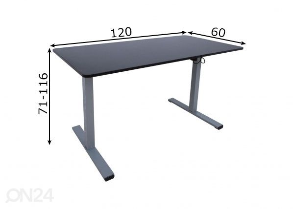 Reguleeritav laud Ergo Optimal 120x60 cm, 1 mootor mõõdud