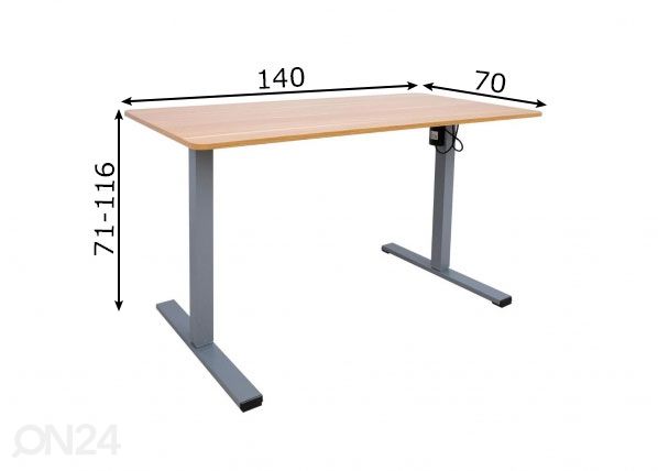Reguleeritav laud Ergo Optimal 140x70 cm, 1 mootor mõõdud