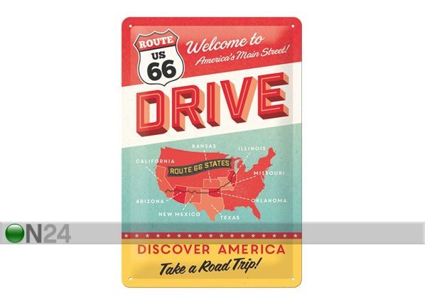 Retro metallposter Route 66 Discover America 20x30cm