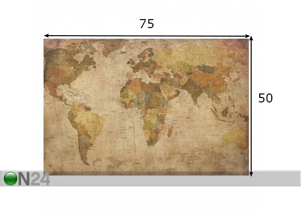 Seinapilt puidul, World Map, 50 x75 cm mõõdud
