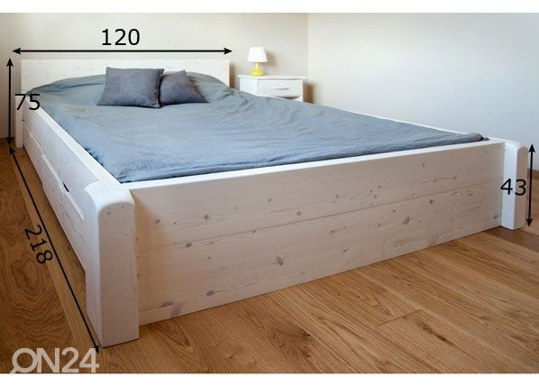 Täispuidust voodi pesukastidega Country Extra 120x200 cm mõõdud