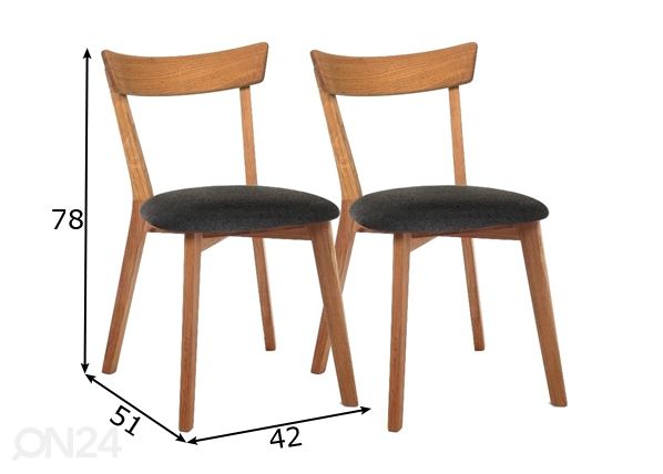 Tammepuidust toolid Viola H, 2 tk mõõdud