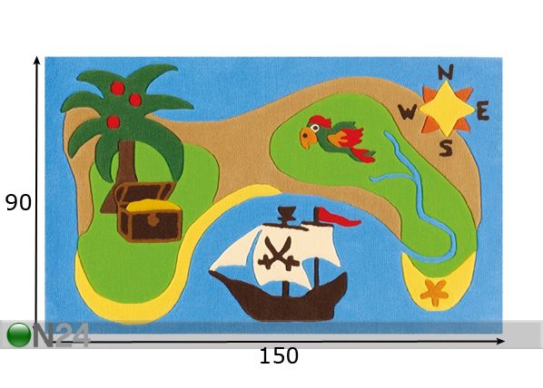 Vaip Pirate Island 90x150 cm mõõdud