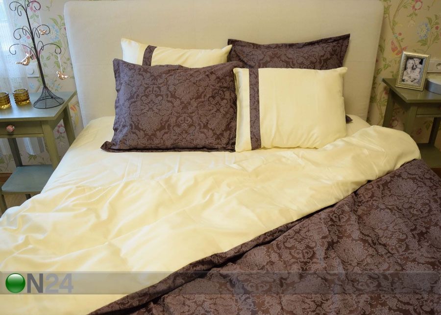 6-osaline puuvillasatiinist voodipesukomplekt Kuninglik pruun 200x210 cm suurendatud