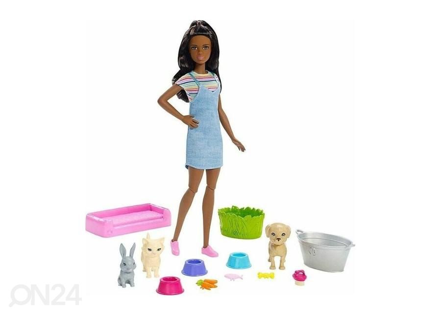 Barbie® Play'N' Wash nukk lemmikloomadega suurendatud