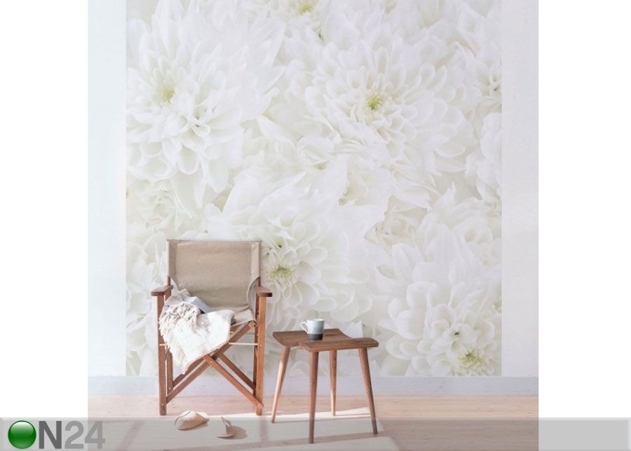 Fliis fototapeet Dahlias sea of flowers white suurendatud