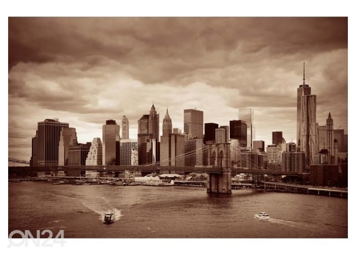 Fliis fototapeet Manhattan financial district with skyscrapers and Brooklyn Bridge 368x254 cm suurendatud