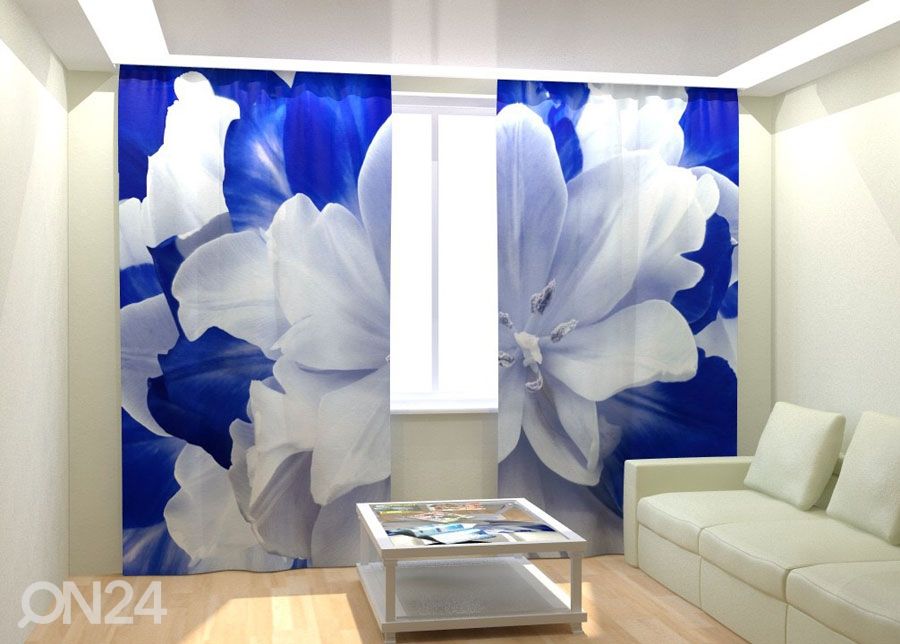 Fotokardinad Blue White Tulip 300x260 cm suurendatud