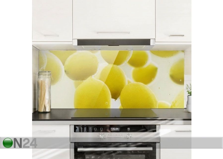 Fotoklaas, köögi tagasein Lemon In The Water 50x125 cm suurendatud
