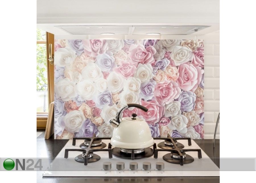 Fotoklaas, köögi tagasein Pastel Paper Art Roses 1, 40x60 cm suurendatud