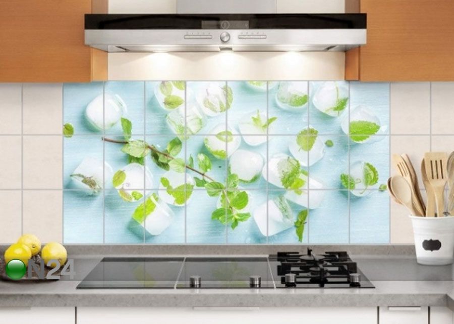 Kleebised seinaplaatidele Ice cubes with mint leaves 60x120 cm suurendatud