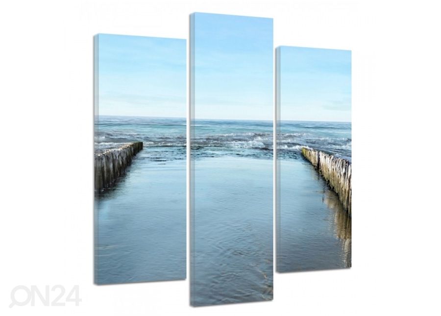 Kolmeosaline seinapilt Breakwaters on the beach 2 3D 90x80 cm suurendatud