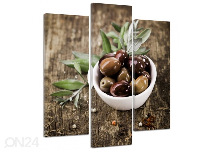 Kolmeosaline seinapilt Fresh olives 3D 90x80 cm suurendatud