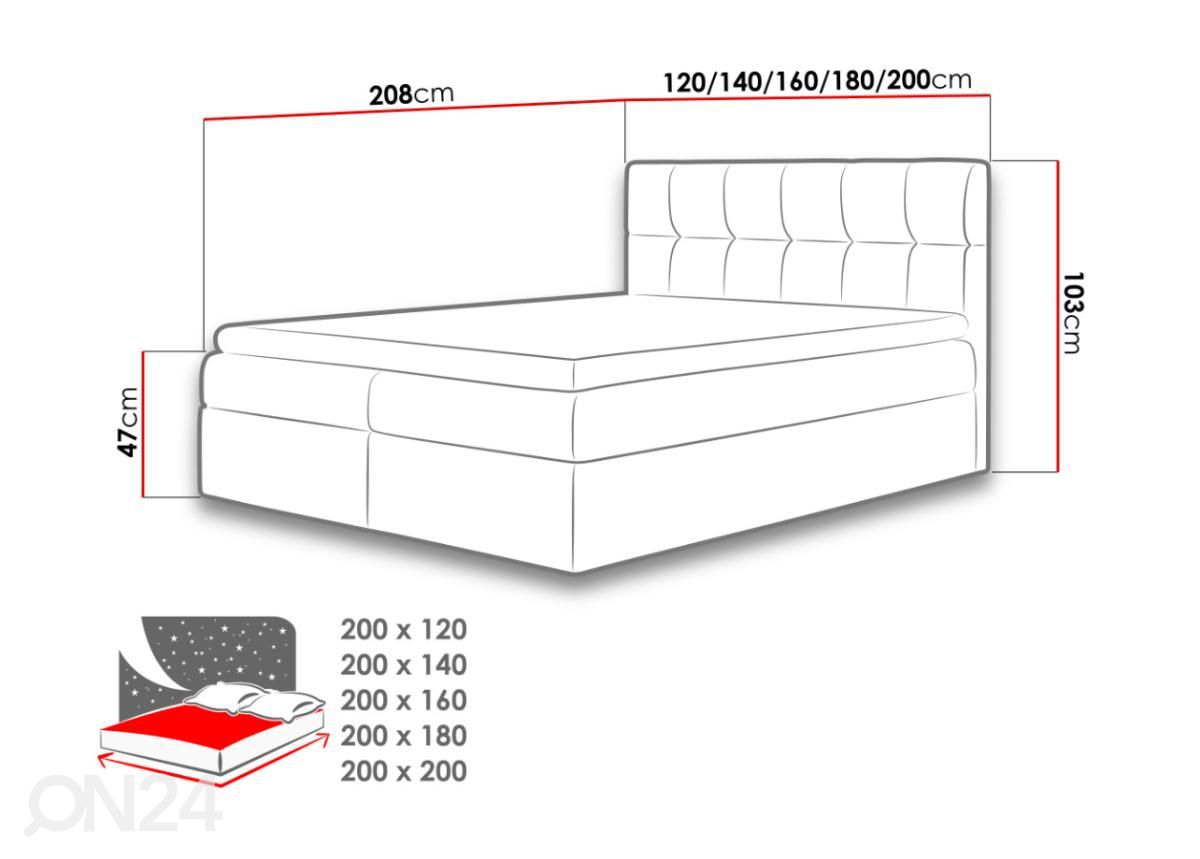 Pesukastiga kontinentaalvoodi 160x200 cm suurendatud mõõdud