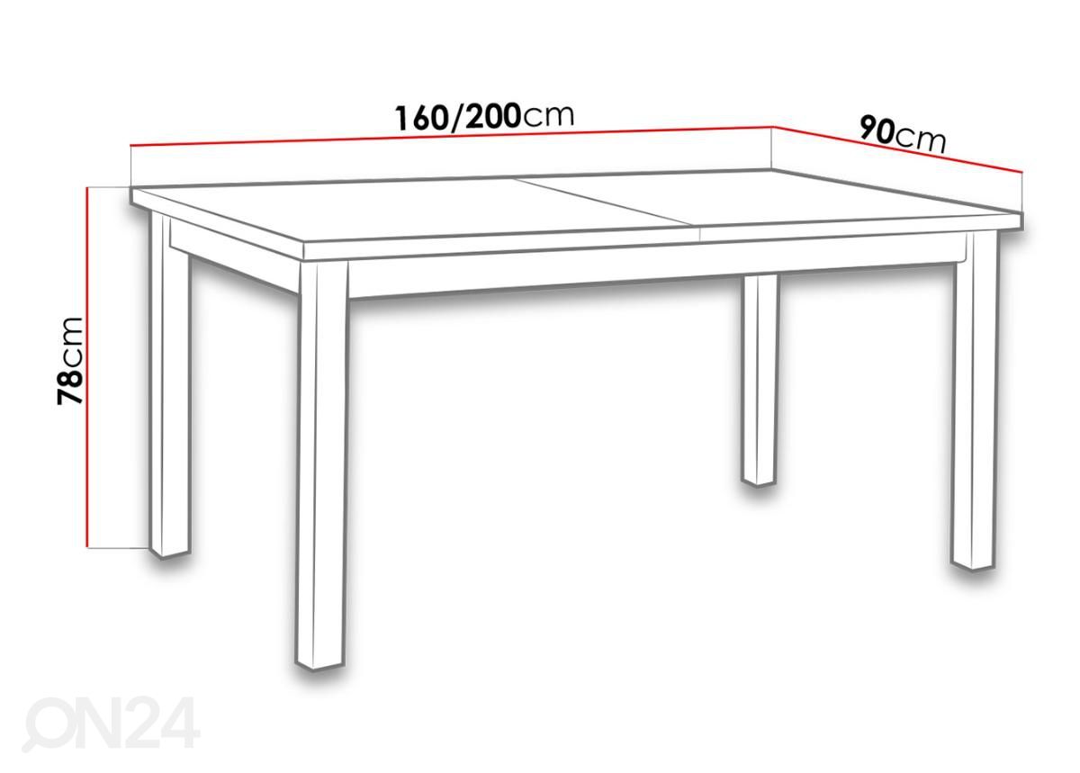 Pikendatav söögilaud 160-200x90 cm suurendatud mõõdud