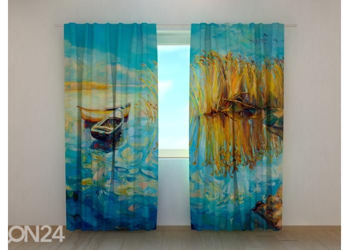 Pimendav fotokardin Impressionism Painting Beautiful Lake 240x220 cm suurendatud
