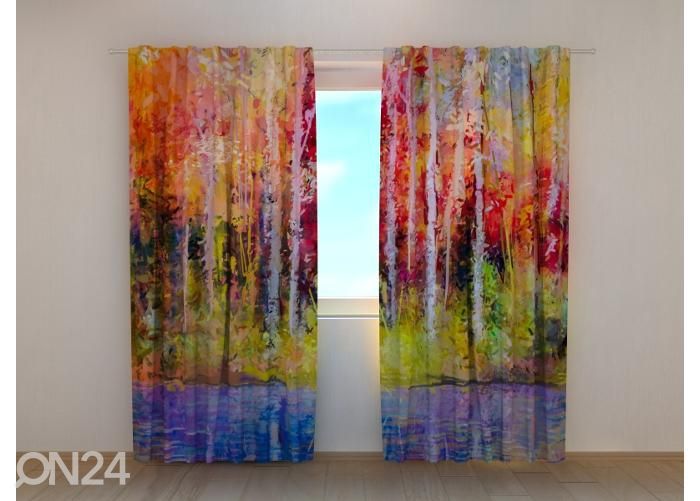 Pimendav fotokardin Oil Painting Colorful Autumn Trees 240x220 cm suurendatud