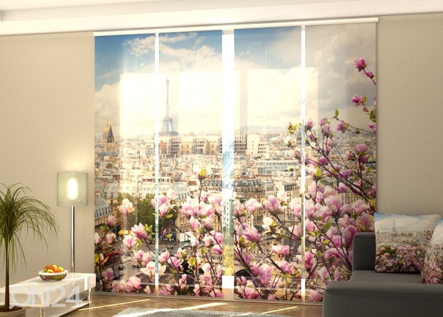 Pimendav paneelkardin Eiffel Tower with Blooming Magnolia 240x240 cm suurendatud