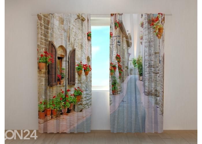 Poolpimendav fotokardin Italian Alley with Flowers 2 240x220 cm suurendatud