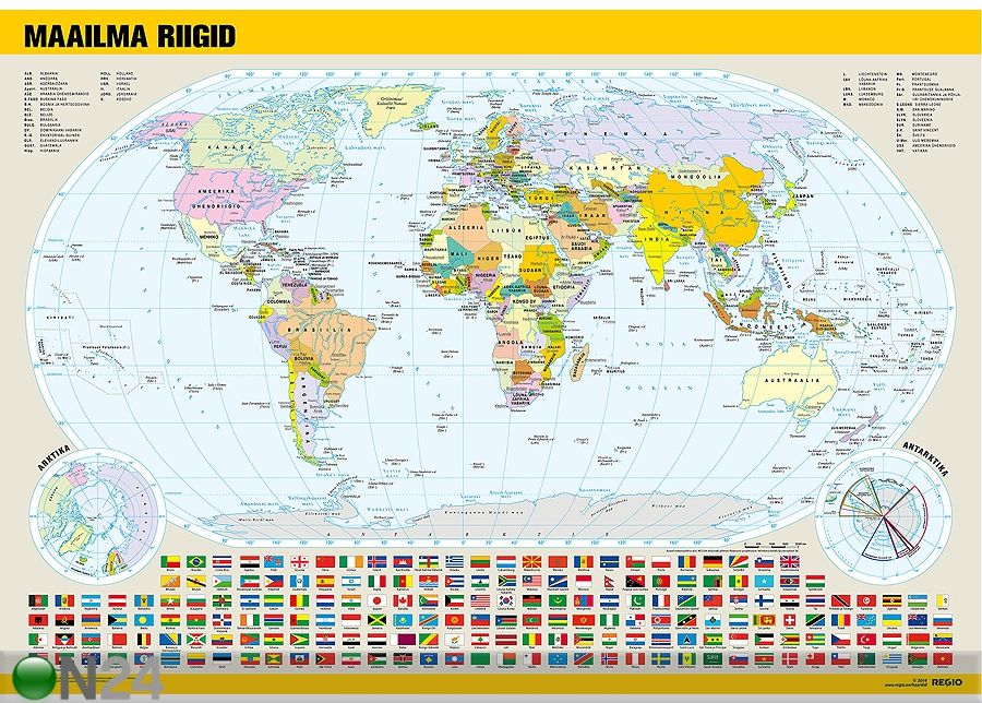 Regio Maailma poliitiline kaart lippudega suurendatud