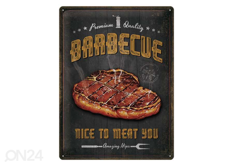 Retro metallposter Barbecue Nice To Meat You 30x40 cm suurendatud