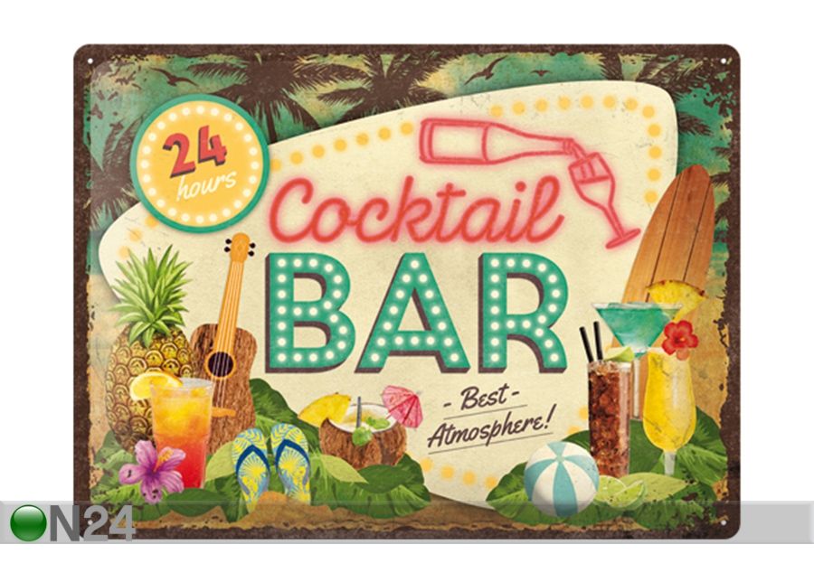 Retro metallposter Cocktail Bar 30x40 cm suurendatud