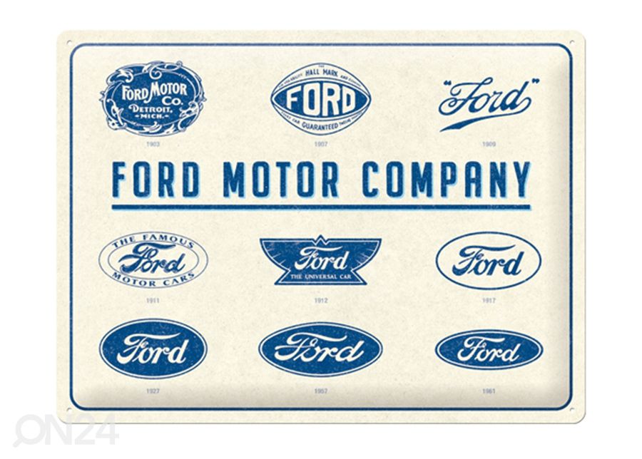 Retro metallposter Ford - Logo Evolution 30x40 cm suurendatud