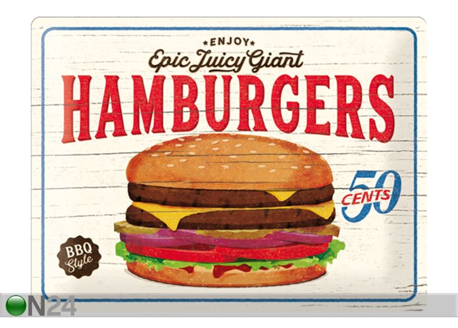 Retro metallposter Hamburgers 30x40 cm suurendatud