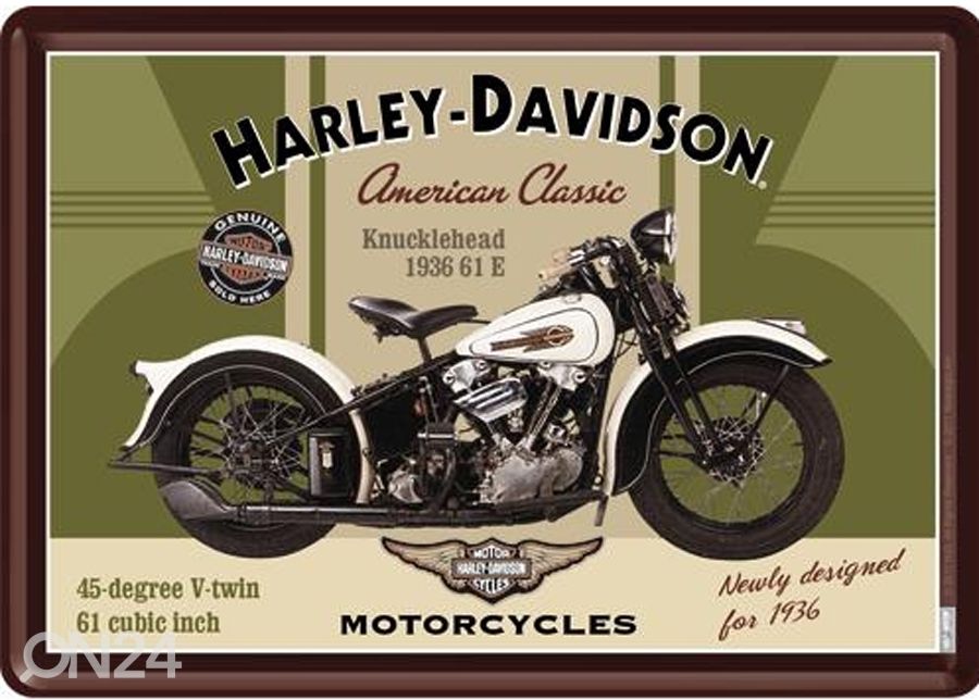 Retro metallposter Harley-Davidson Knucklehead 15x20cm suurendatud