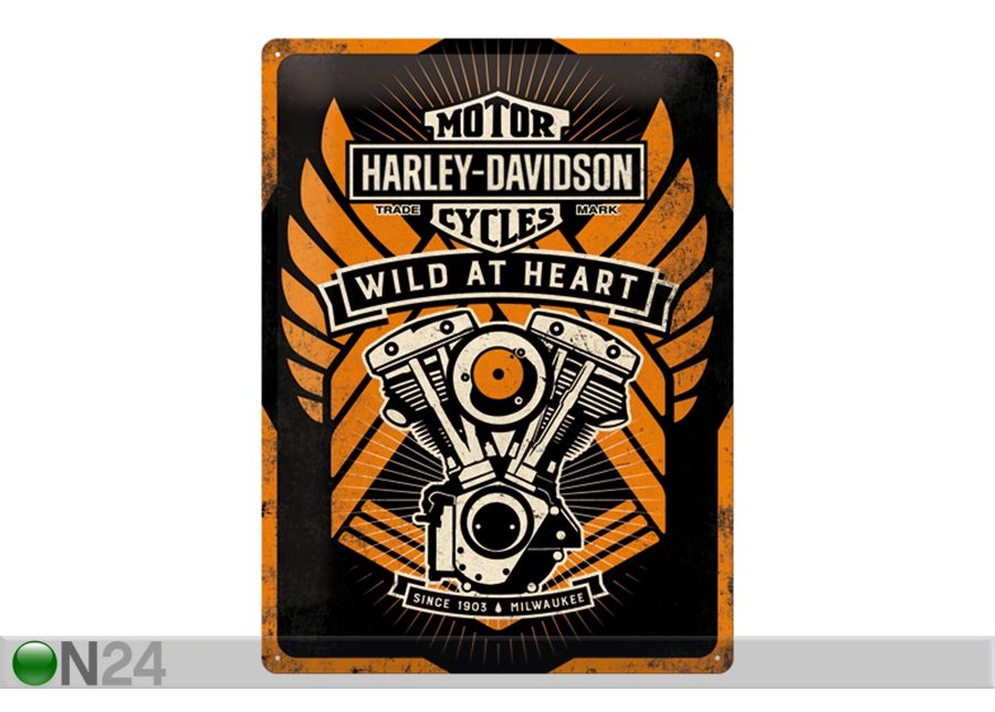 Retro metallposter Harley-Davidson Wild at Heart 30x40 cm suurendatud