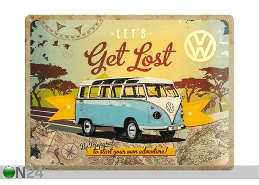 Retro metallposter VW Let's get lost 30x40 cm suurendatud