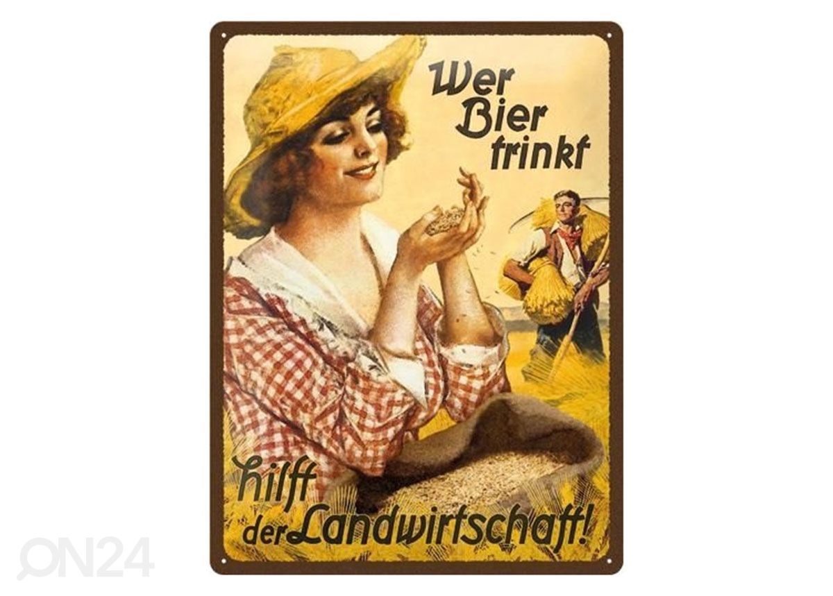 Retro metallposter Wer Bier trinkt... nainen 30x40 cm suurendatud