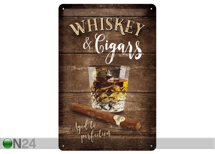 Retro metallposter Whiskey & Cigars 30x40 cm suurendatud