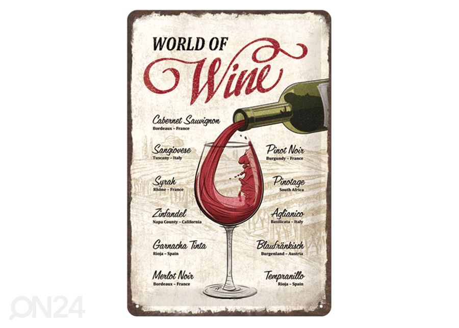 Retro metallposter World of Wine 20x30 cm suurendatud