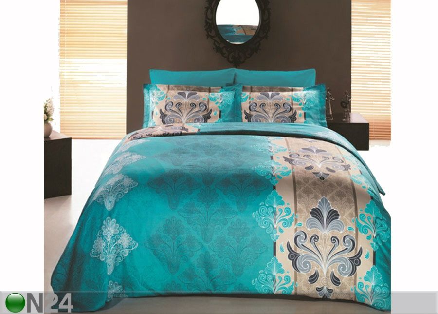 Satiinist voodipesukomplekt Embro Turkuaz 200x220 cm suurendatud