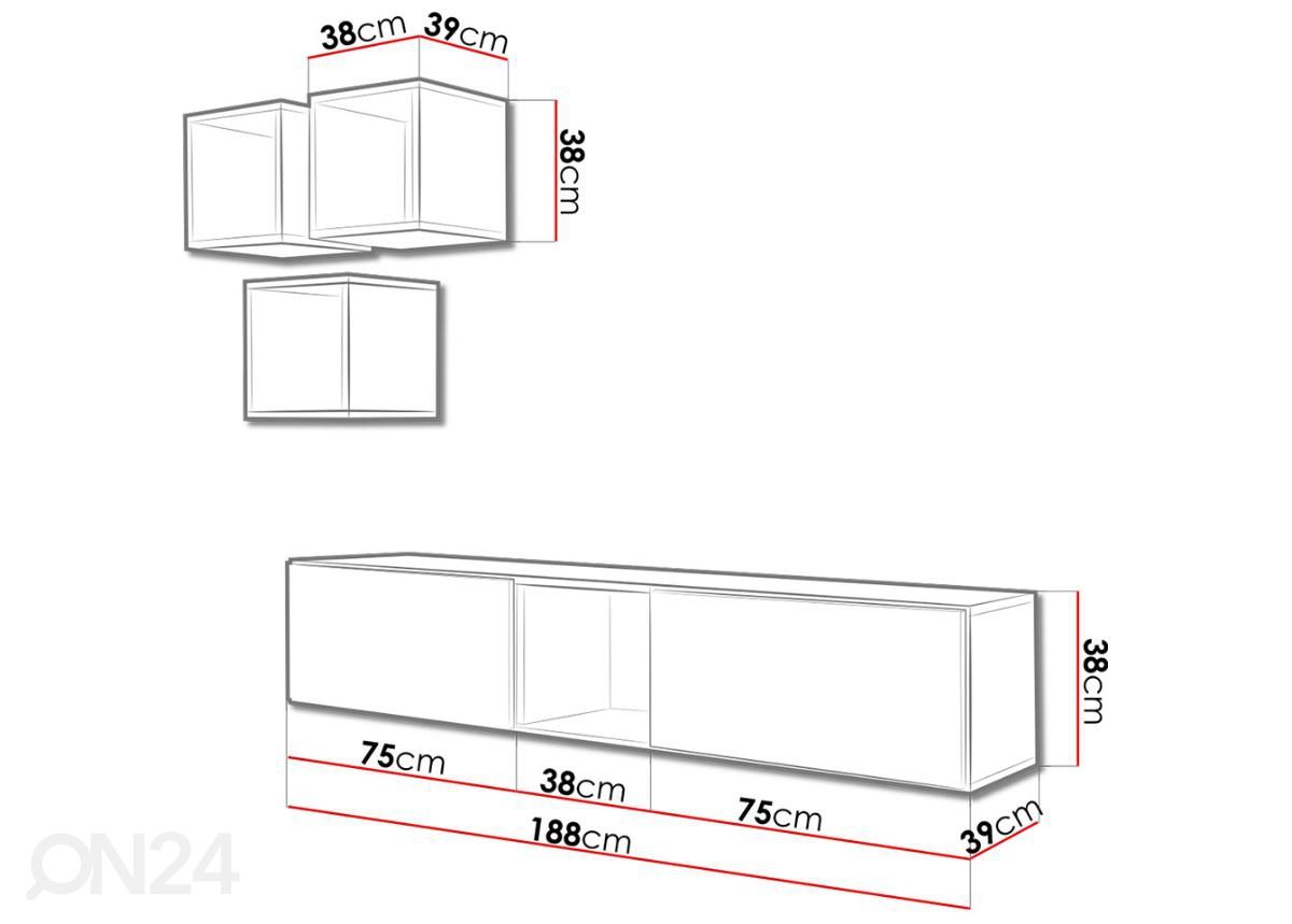 Seinakappide ja riiulite komplekt Roco VIII suurendatud mõõdud