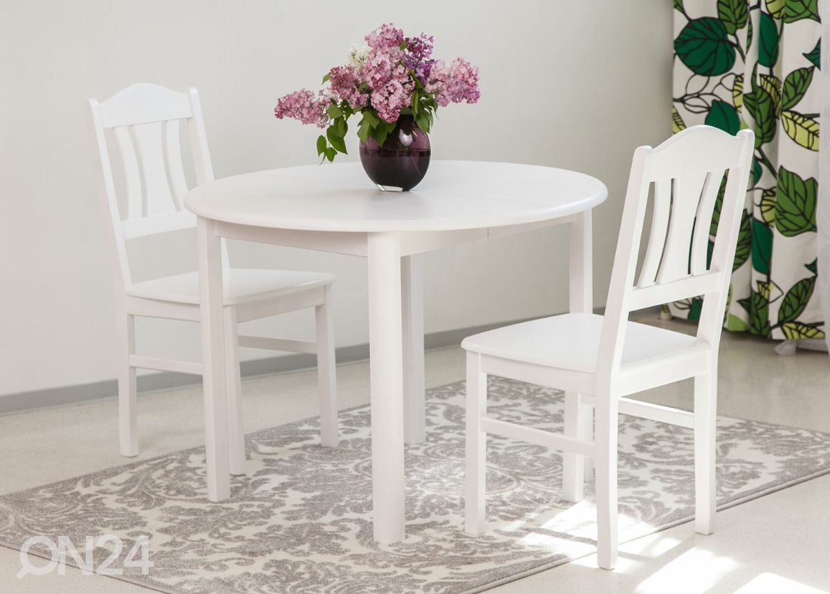 Söögitoakomplekt 100x100-139 cm + toolid Per 2tk, valge suurendatud