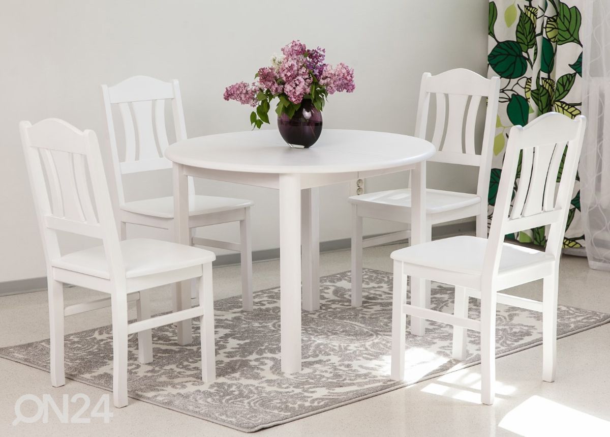 Söögitoakomplekt 100x100-139 cm + toolid Per 4tk, valge suurendatud