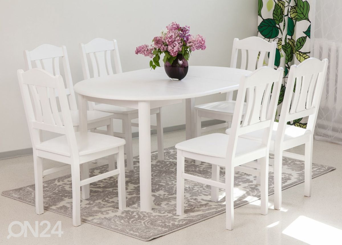 Söögitoakomplekt 100x100-139 cm + toolid Per 6tk, valge suurendatud
