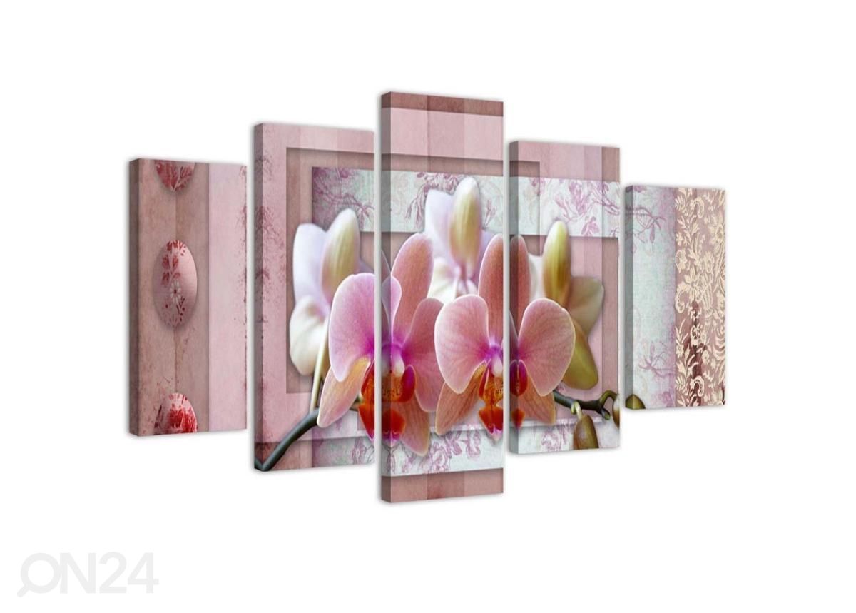Viieosaline seinapilt Pink Orchid 100x70 cm suurendatud
