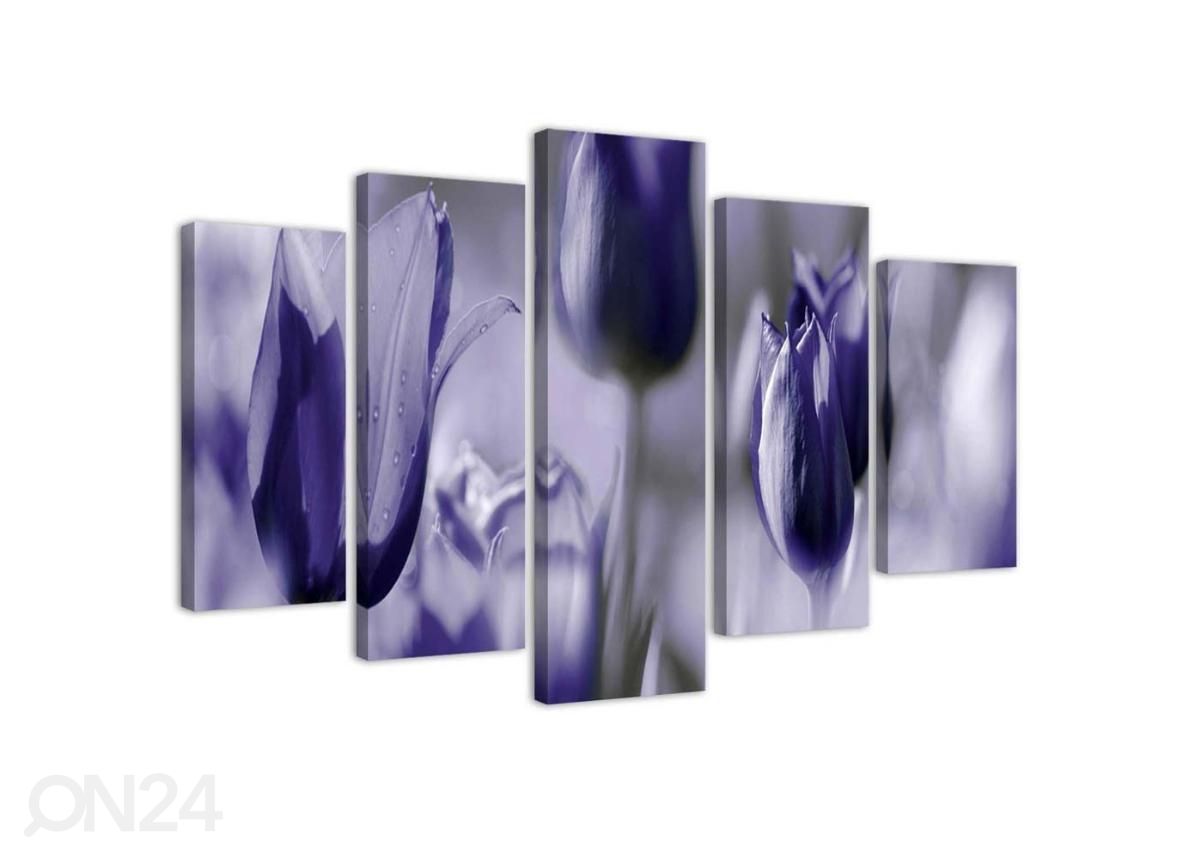 Viieosaline seinapilt Purple Tulips in the Meadow 100x70 cm suurendatud