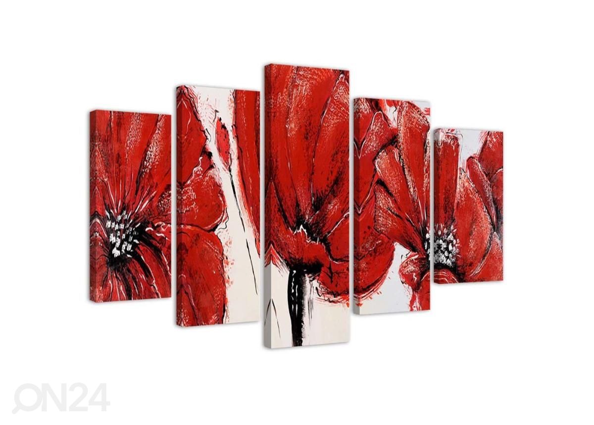 Viieosaline seinapilt Red Flowers 100x70 cm suurendatud