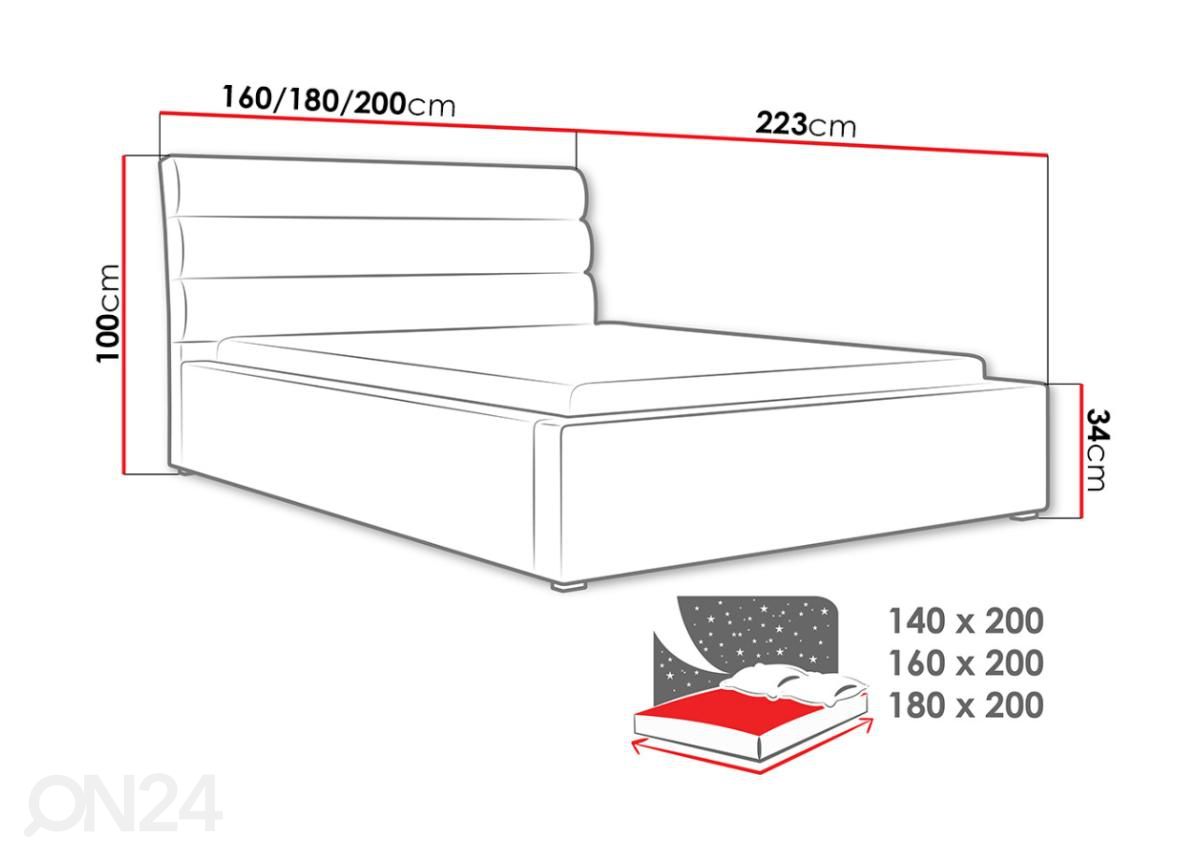 Voodi ülestõstetava voodipõhjaga Cordoba 160x200 cm suurendatud mõõdud
