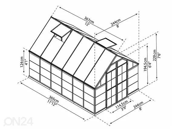 Kasvuhoone Balance Hybrid 8,9 m² mõõdud
